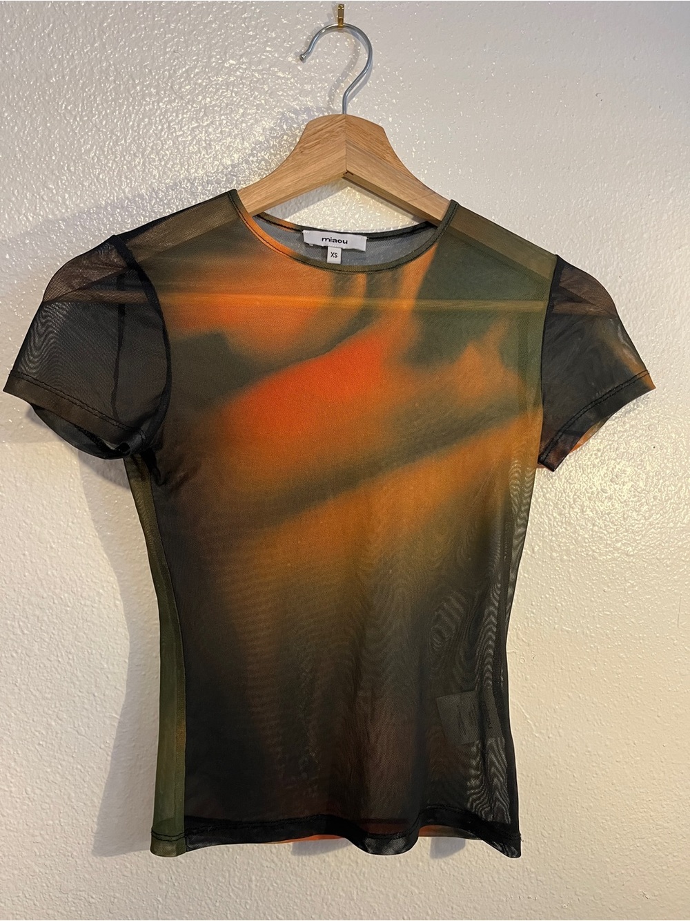 Miaou Sheer Gradient Short-Sleeve Tee in Olive & Orange